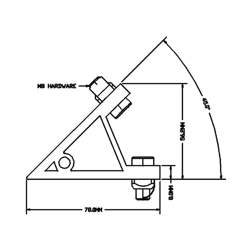 40-550-1 MODULAR SOLUTIONS ANGLE BRACKET 45MM WIDE 45 DEGREES